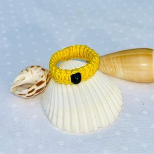 Handcrafted Macrame Yellow Ring With Wood Bead Size 7.5